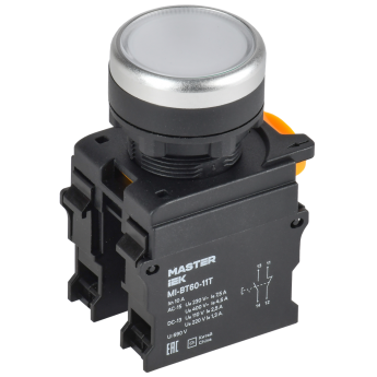 Кнопка с фиксацией IEK MASTER MI-BT60-11T-3-21-K01 d=22мм 1NO+1NC белая