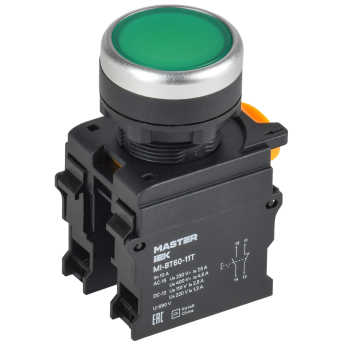 Кнопка с фиксацией IEK MASTER MI-BT60-11T-3-21-K06 d=22мм 1NO+1NC зелёная Кнопка с фиксацией IEK MASTER MI-BT60-11T-3-21-K06 d=22мм 1NO+1NC зелёная