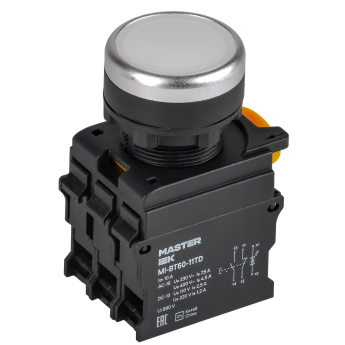 Кнопка с подсветкой и фиксацией IEK MASTER MI-BT60-11TD-3-11-K01 d=22мм 1NO+1NC белая