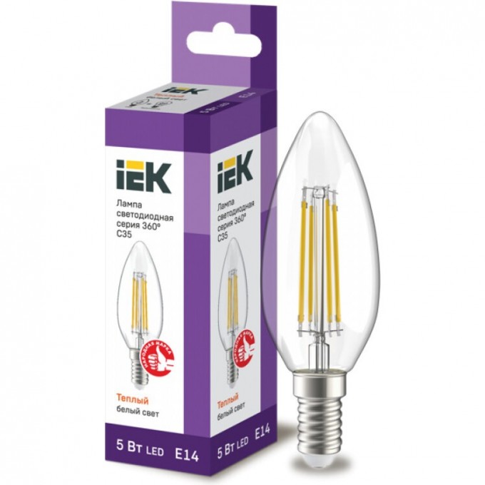 Лампа IEK серия 360, LED, C35, свеча, прозрачная, 5вт, 230В, 3000К, E14 LLF-C35-5-230-30-E14 -CL LLF-C35-5-230-30-E14-CL