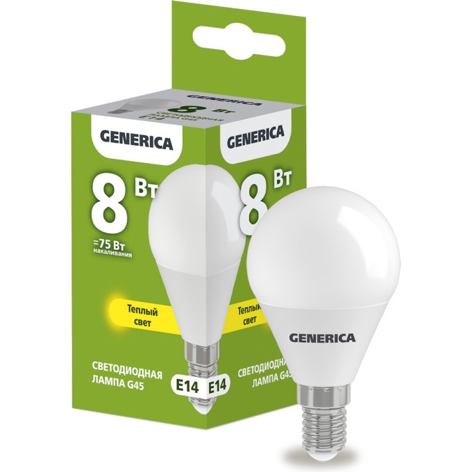 Лампа светодиодная G45 шар 8Вт 230В 3000К E14 GENERICA LL-G45-08-230-30-E14-G