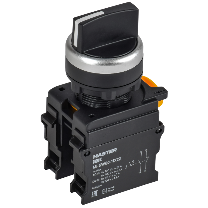 Переключатель на 2 положения возвратный IEK MASTER 1NO+1NC чёрный MI-SW60-11X22-3-24-2-K02