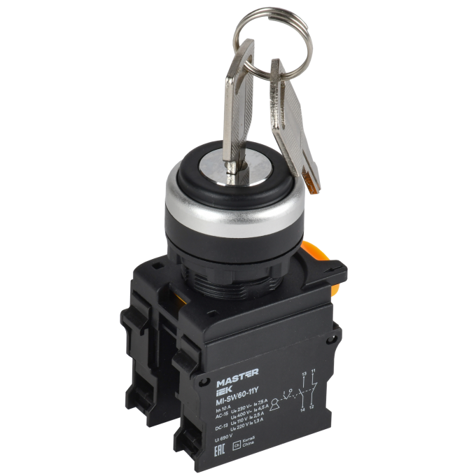 Переключатель с ключом на 2 положения IEK MASTER 1NO+1NC чёрный MI-SW60-11Y-3-34-2-K02