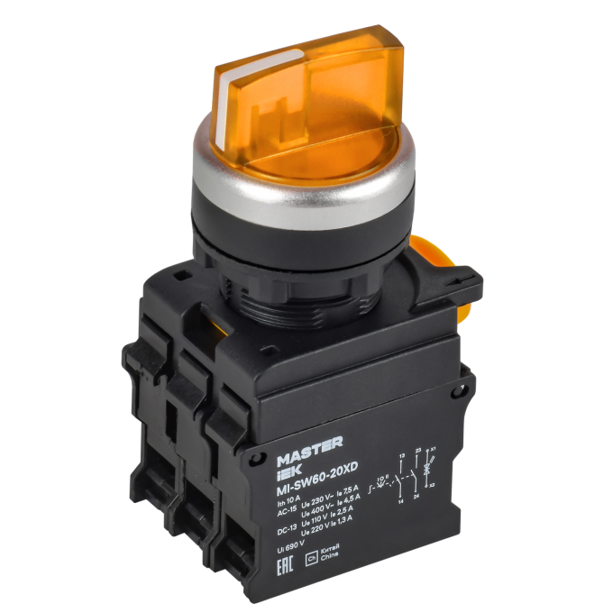 Переключатель с подсветкой на 3 положения IEK MASTER 2NO жёлтый MI-SW60-20XD-4-14-3-K05