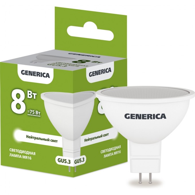 Светодиодная лампа IEK GENERICA MR16 софит 8Вт 230В 4000К GU5.3 LL-MR16-08-230-40-GU5-G