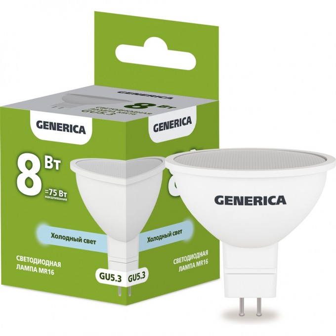 Светодиодная лампа IEK GENERICA MR16 софит 8Вт 230В 6500К GU5.3 LL-MR16-08-230-65-GU5-G